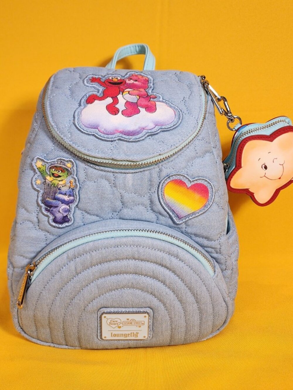 Loungefly Care Bears x Sesame Street Denim Quilted Mini Backpack with Coin Purse
